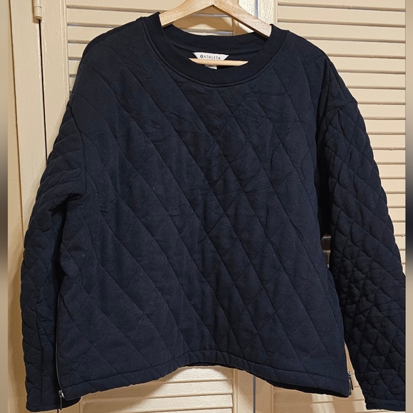 Athleta  Retroplush Quilted Crewneck Navy Blue  Sweatshirt. XL   V-GRK - Picture 3 of 11
